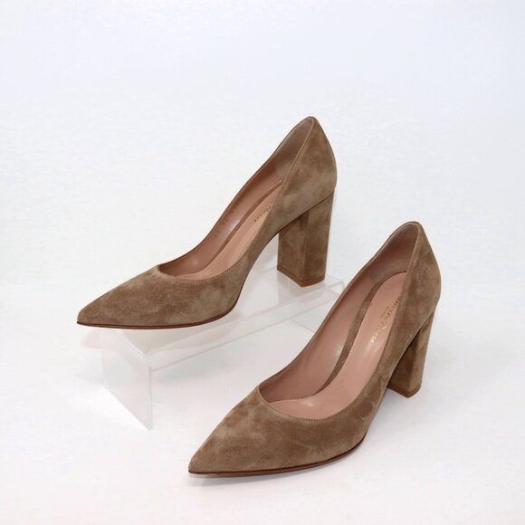 Gianvito Rossi 38.5 Suede Heels Piper Pump Camel Tan Brown - Picture 8 of 14